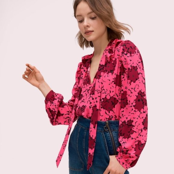 kate spade Tops - Kate Spade Bubble Dot Floral Blouse (NEW W TAGS)